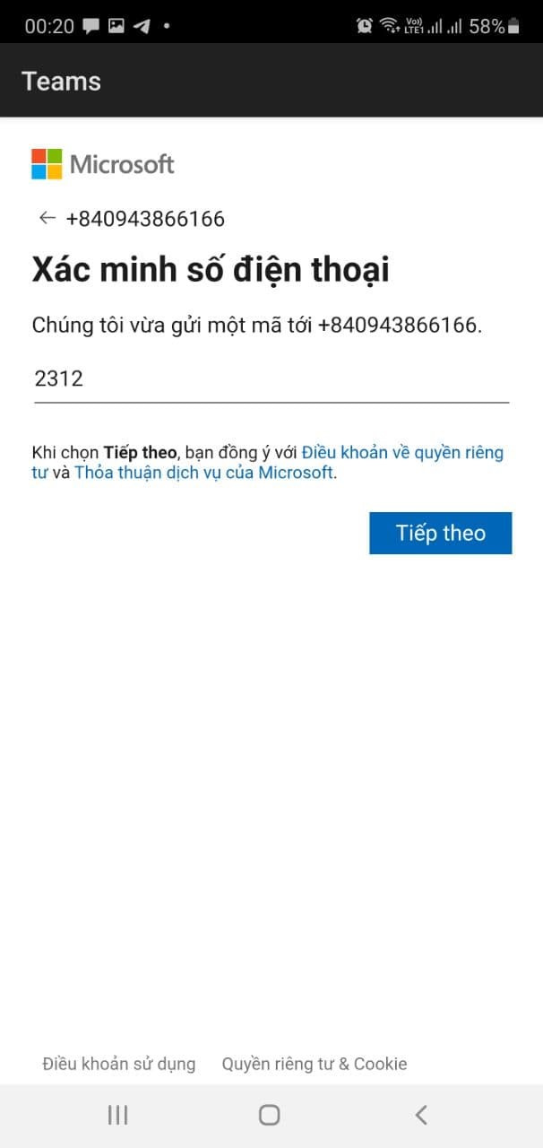Nhập m&atilde; code x&aacute;c nhận