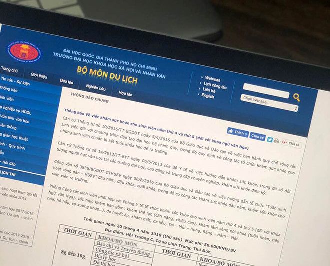 Th&ocirc;ng b&aacute;o kh&aacute;m sức khỏe đối với sinh vi&ecirc;n năm cuối của ĐH Khoa học X&atilde; hội v&agrave; Nh&acirc;n văn 