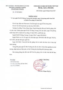 Trường Cao đẳng Y khoa Phạm Ngọc Thạch thông báo Lịch nghỉ Lễ Giỗ Tổ Hùng Vương (10/3), Ngày Giải phóng miền Nam (30/4)